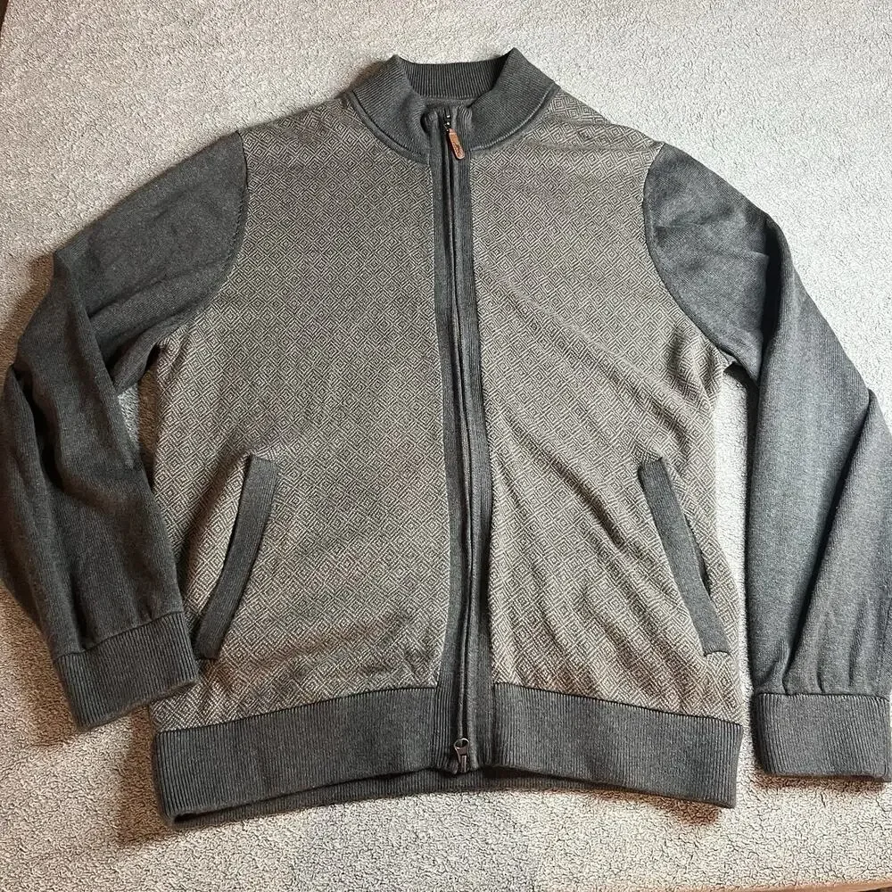 Tommy Bahama Men's M Diamond Springs Full Zip Sweater Jacket Gray Knit Cotton